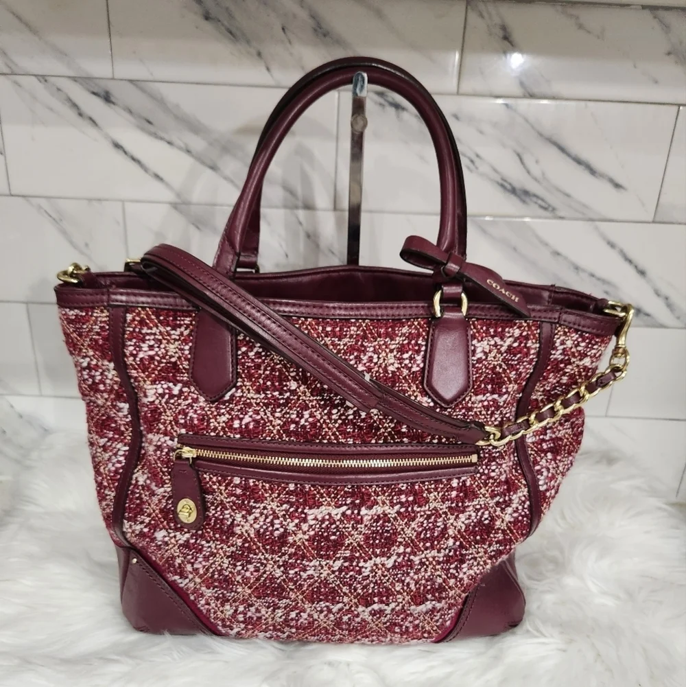 💜▪️ Coach▪️ Purple Poppy Tweed Quilted Boucle Blaire Crossbody Tote Bag
